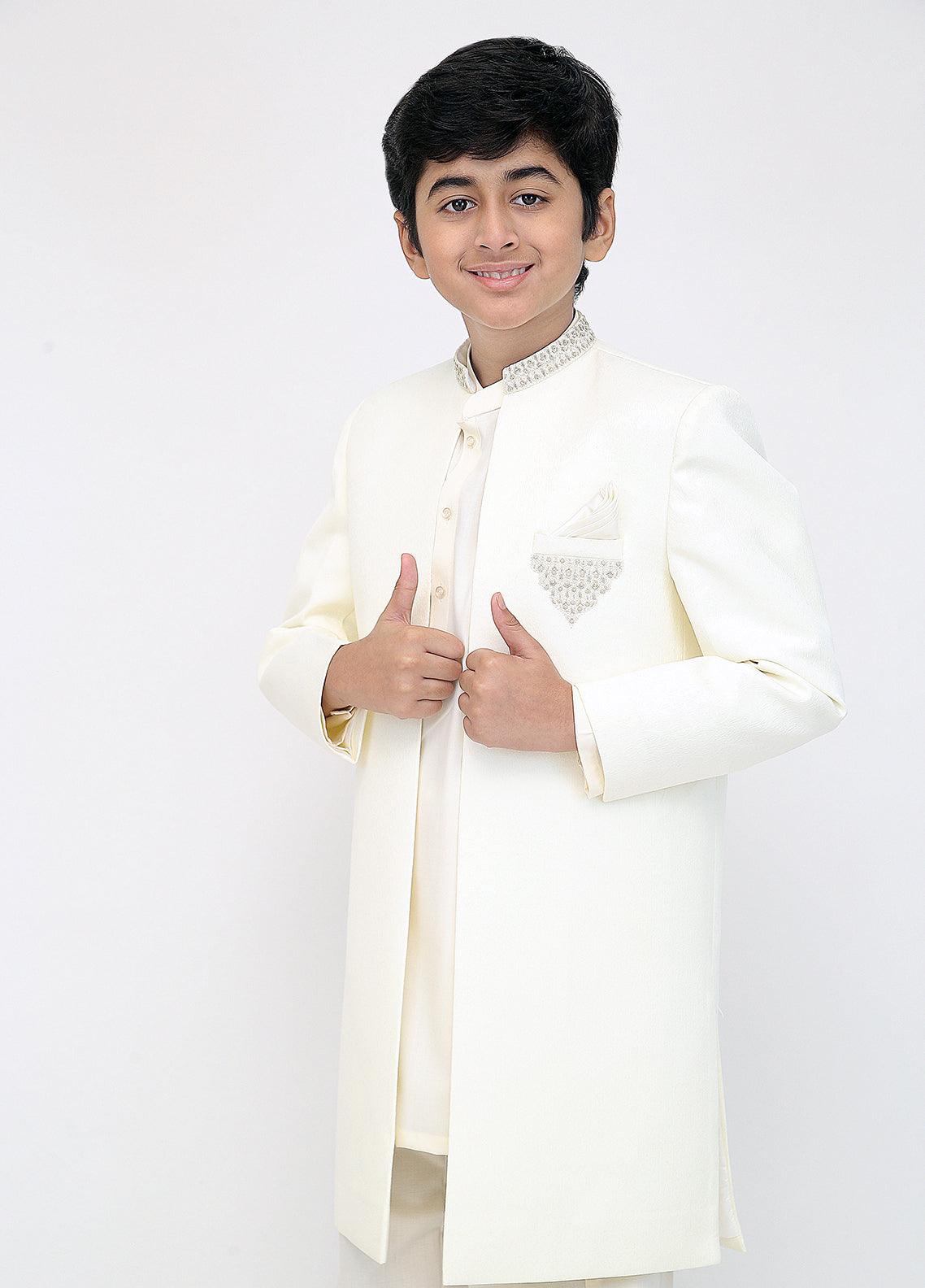 Cream Traditional Sherwani for Kids