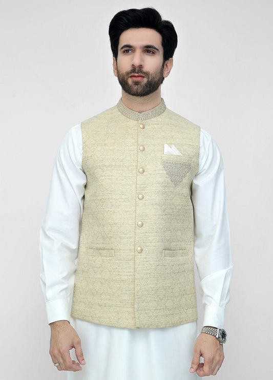 Cream Hand Embroidery Waistcoat