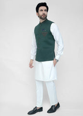 D Green Hand Embroidery Waistcoat