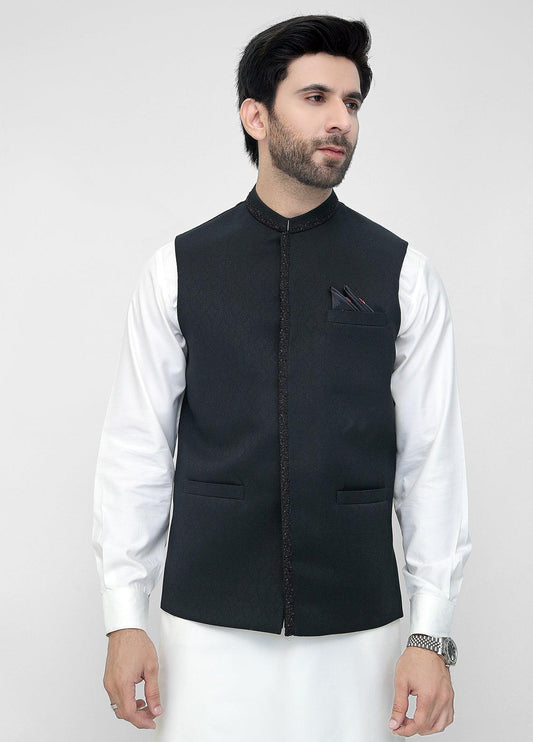 Hand Embroidery Waistcoat Black Fancy Look