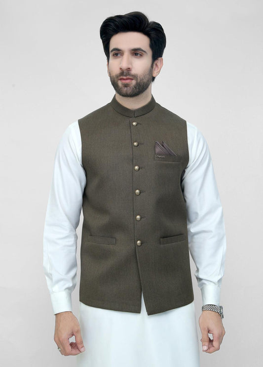 Mehandi Brown Plain Waistcoat