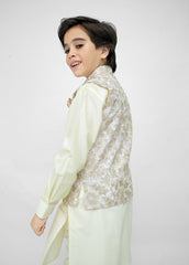 Kids Embroidered Waistcoat Suit Off-White & Golden