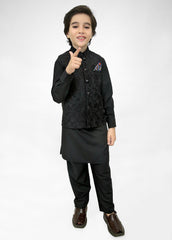 Kids Black Shalwar Kameez With Black Embroidered Waistcoat