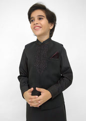 Kids Shalwar Kameez With Black Hand Emb Waistcoat