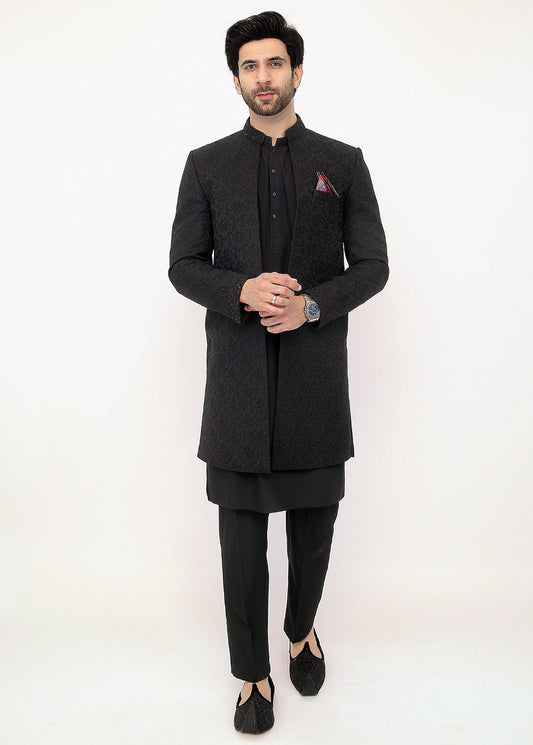 Black Front Open Sherwani