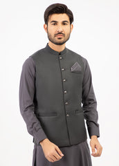 Dark Grey Plain Waistcoat For Men's