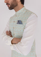 Light Blue Green Men Waistcoat