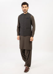 Men Shalwar Kameez With Waistcoat Black/Brown