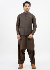 Dark Brown Plain Waistcoat For Men's