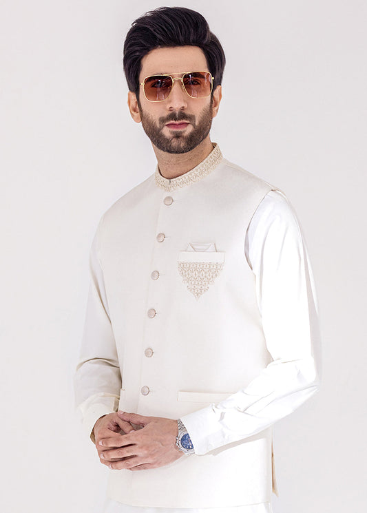 White Embroidered Men's Waistcoat