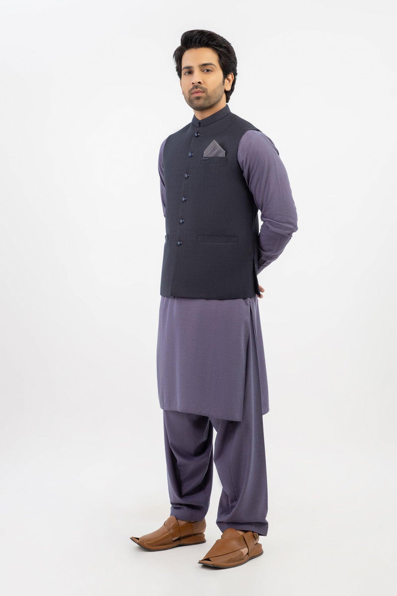 Men Shalwar Kameez With Waistcoat  Purple / Black
