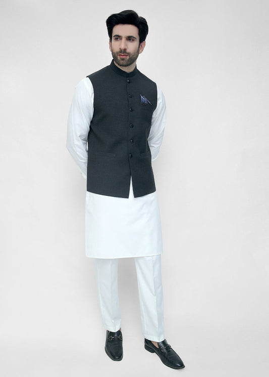 Gray Black Plain Waistcoat For Men's