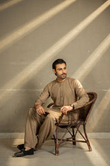 Beige Embroidered Kameez Shalwar C-10216