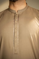 Beige Embroidered Kameez Shalwar C-10216