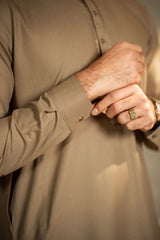 Beige Embroidered Kameez Shalwar C-10216