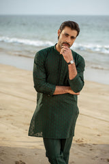 Bottle Green Embroidered Kurta Trouser FD-5061
