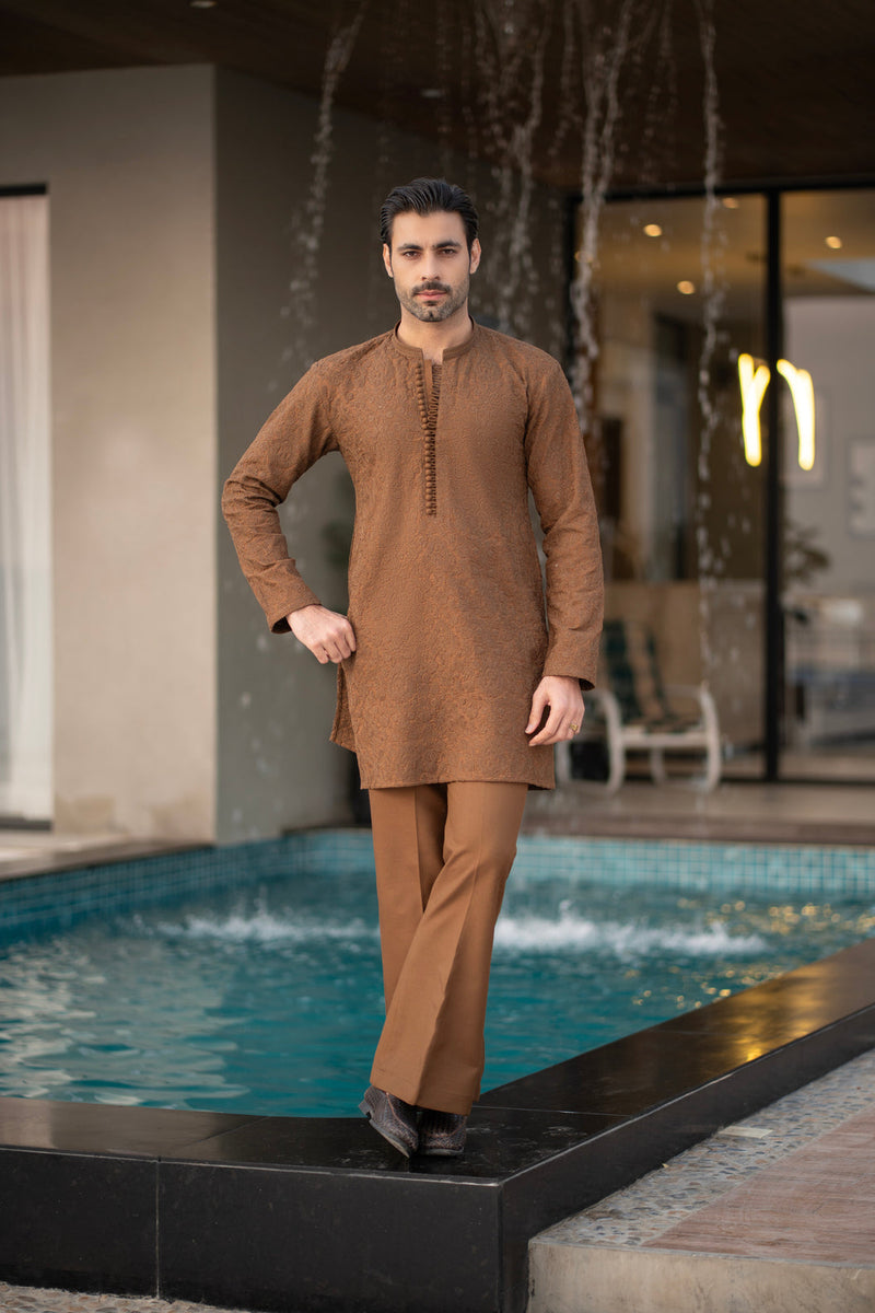 Brown Embroidered Kurta Trouser FD-5067