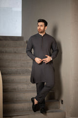 Charcoal Grey Embroidered Kurta Trouser C-10220