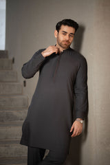 Charcoal Grey Embroidered Kurta Trouser C-10220