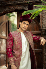 Maroon Embroidred Front Open Sherwani GS-5157