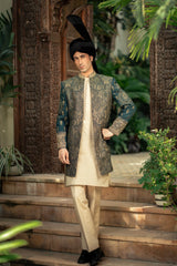 Emerald Green Embroidered Front Open Sherwani GS-5156