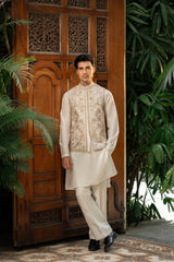Ivory Gold Embroidered Waistcoat W-2997