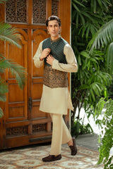 Deep Green Embroidered Waistcoat W-2953