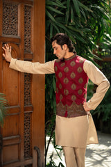 Maroon Embroidered Waistcoat W-3007