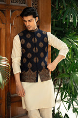 Navy Blue Embroidered Waistcoat W-3009