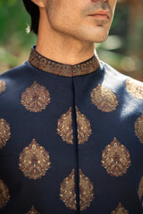 Navy Blue Embroidered Waistcoat W-3009