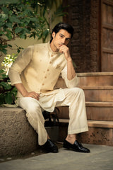 Cream Embroidered Waistcoat W-2806