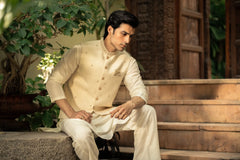 Cream Embroidered Waistcoat W-2806