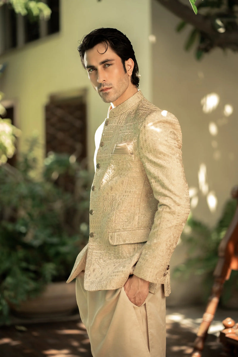 Beige Embroidered Prince Coat PC-578