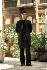 Black Embroidered Front Open Sherwani GS-5150