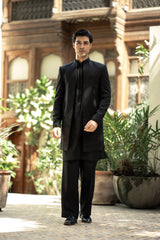 Black Embroidered Front Open Sherwani GS-5150