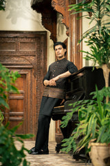 Black Embroidered Waistcoat W-3010