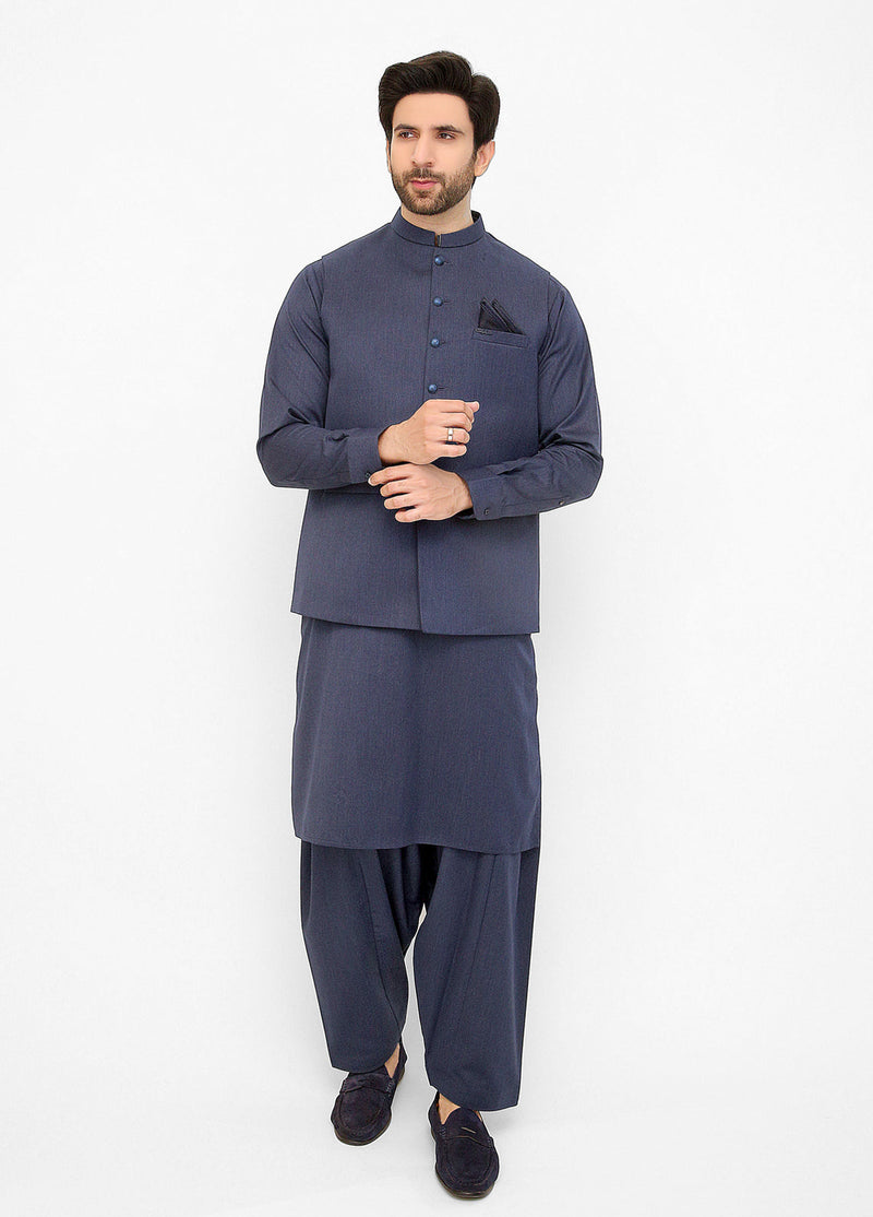 Grey Blue Waistcoat Suit