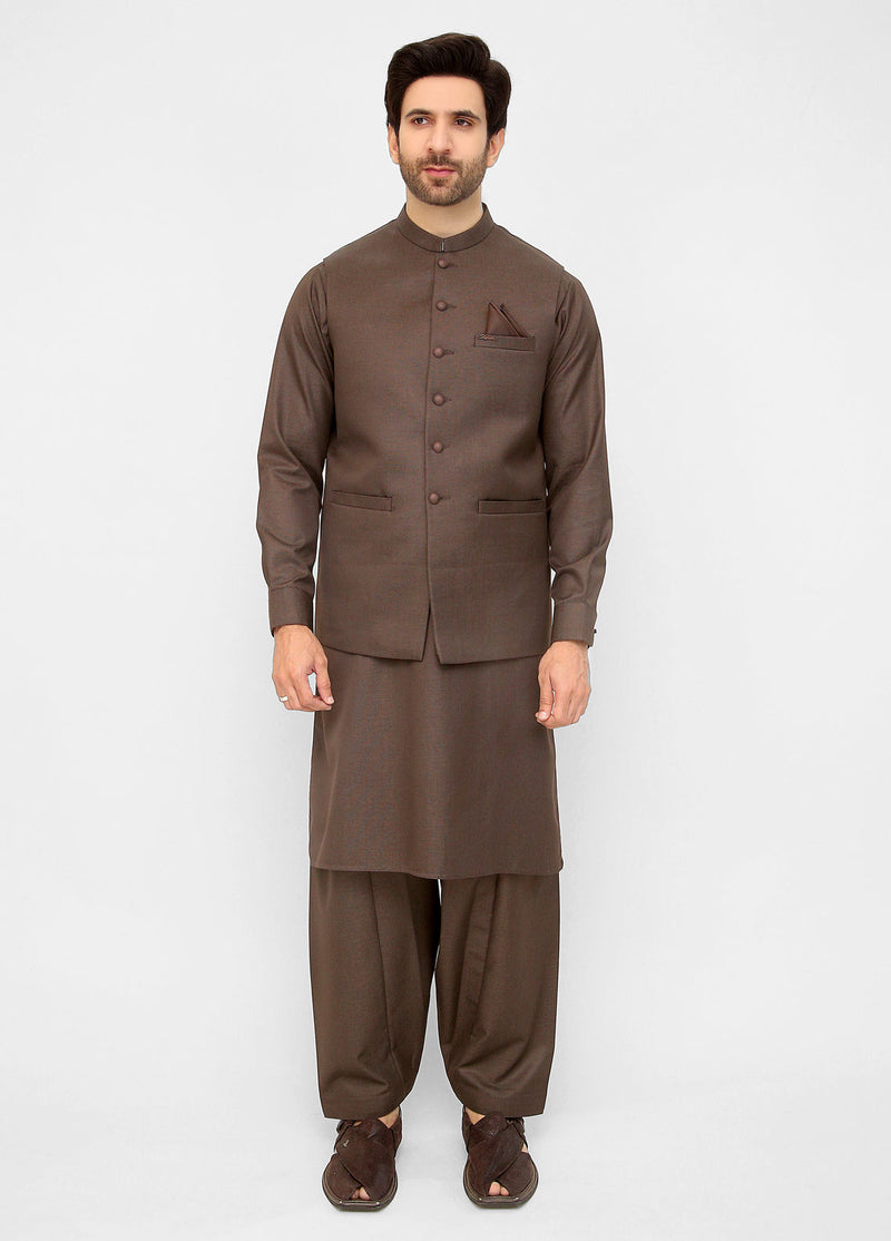 Solid Brown Waistcoat Suit
