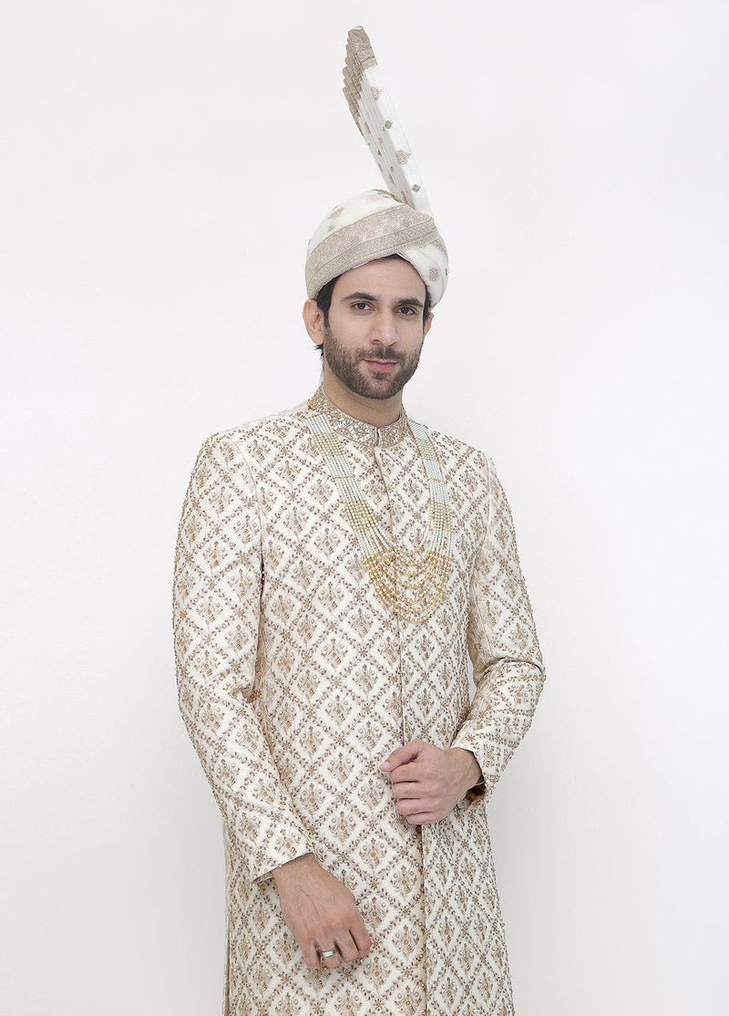 Premium Hand Work D-White Traditional Sherwani
