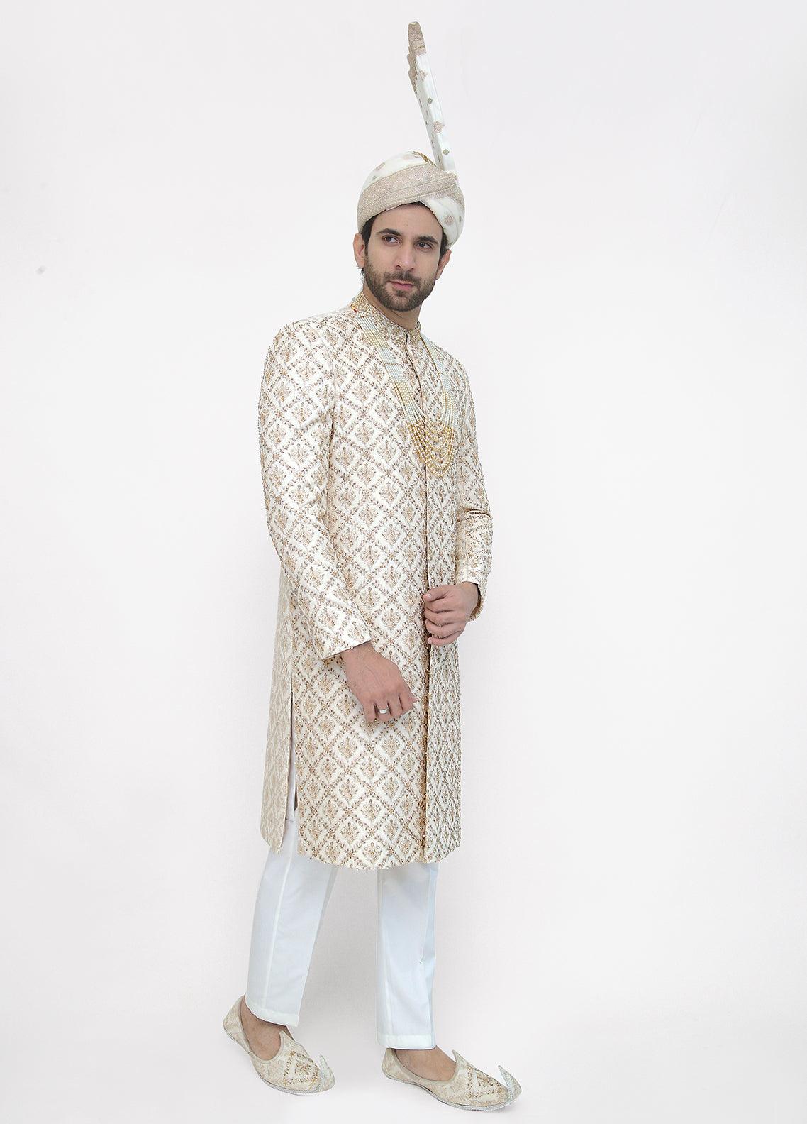 cream sherwani for groom