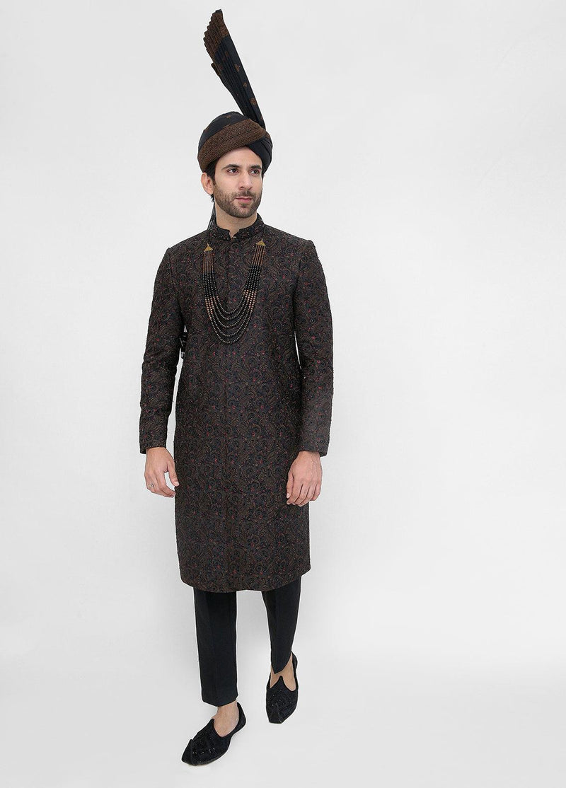 Premium Hand Work Black2 Traditional Sherwani