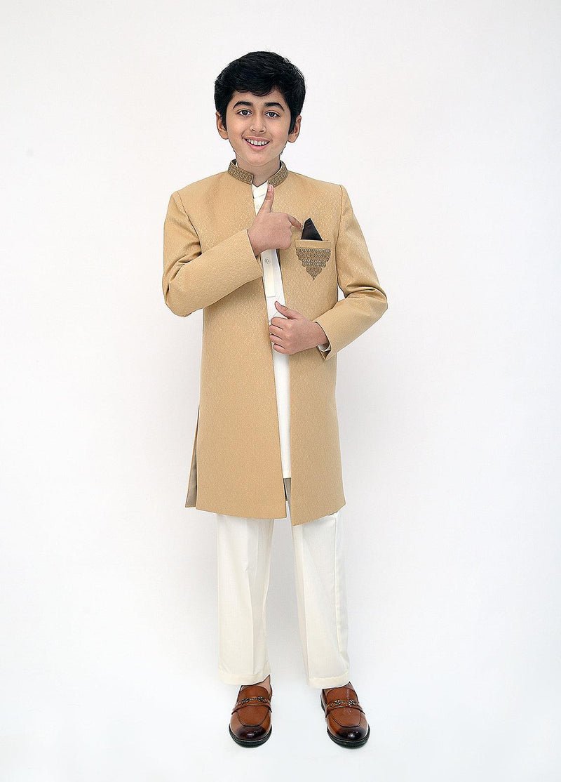 Golden Front Open Kids Sherwani