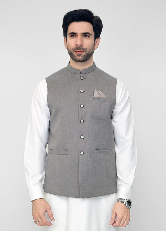Light Grey Plain Waistcoat For Men's