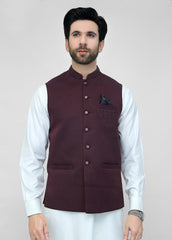 Hand Embroidery Maroon Waistcoat For Men's
