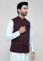 Hand Embroidery Maroon Waistcoat For Men's