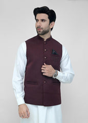 Hand Embroidery Maroon Waistcoat For Men's