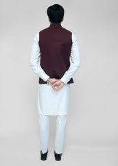 Hand Embroidery Maroon Waistcoat For Men's