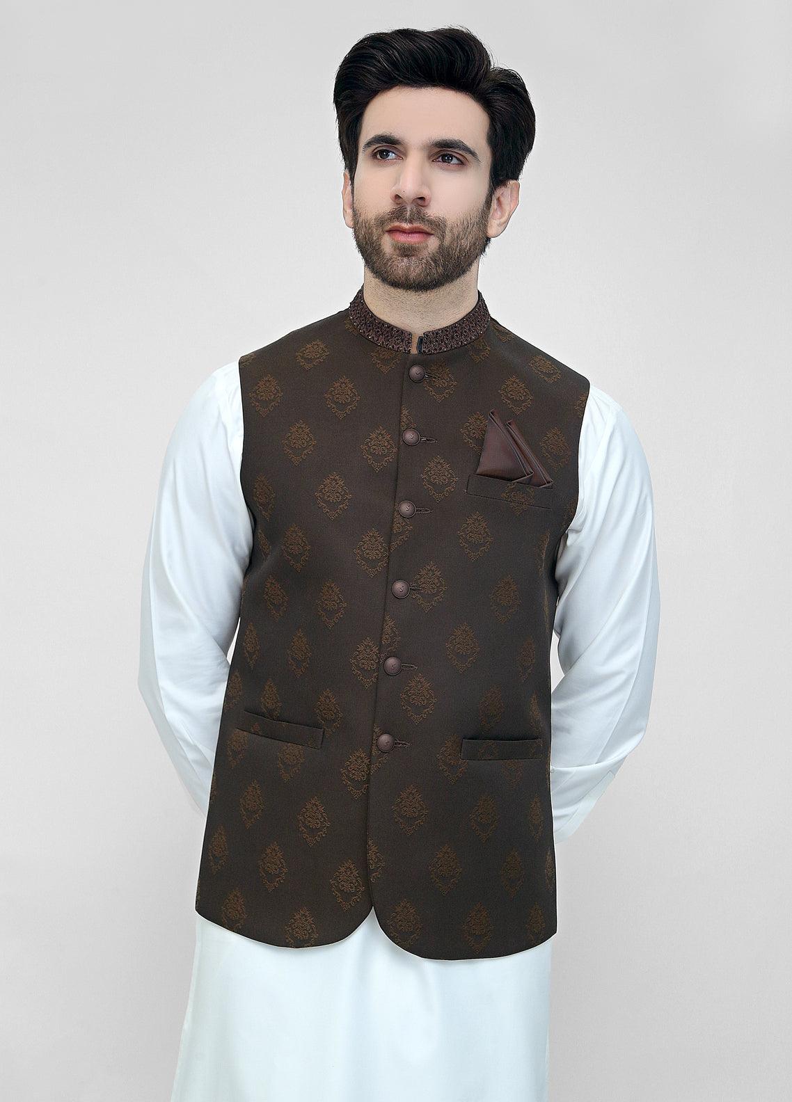 Dark Brown Banarsi Waistcoat