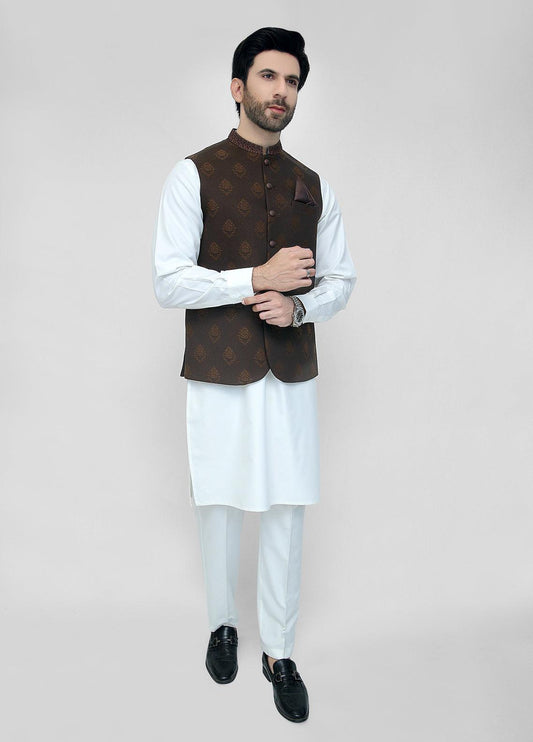Dark Brown Banarsi Waistcoat