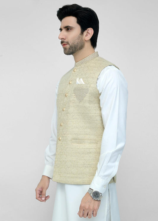 Cream Hand Embroidery Waistcoat